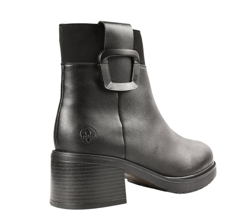 Ghete casual, dama, RIEKER, Y5253-00 negru, piele naturala, toc